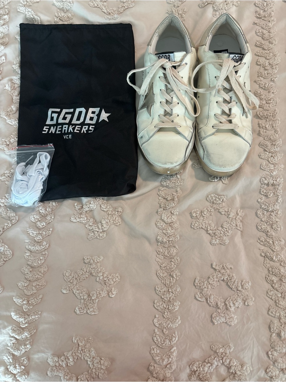 Golden Goose White Leather Sneakers with Silver Star